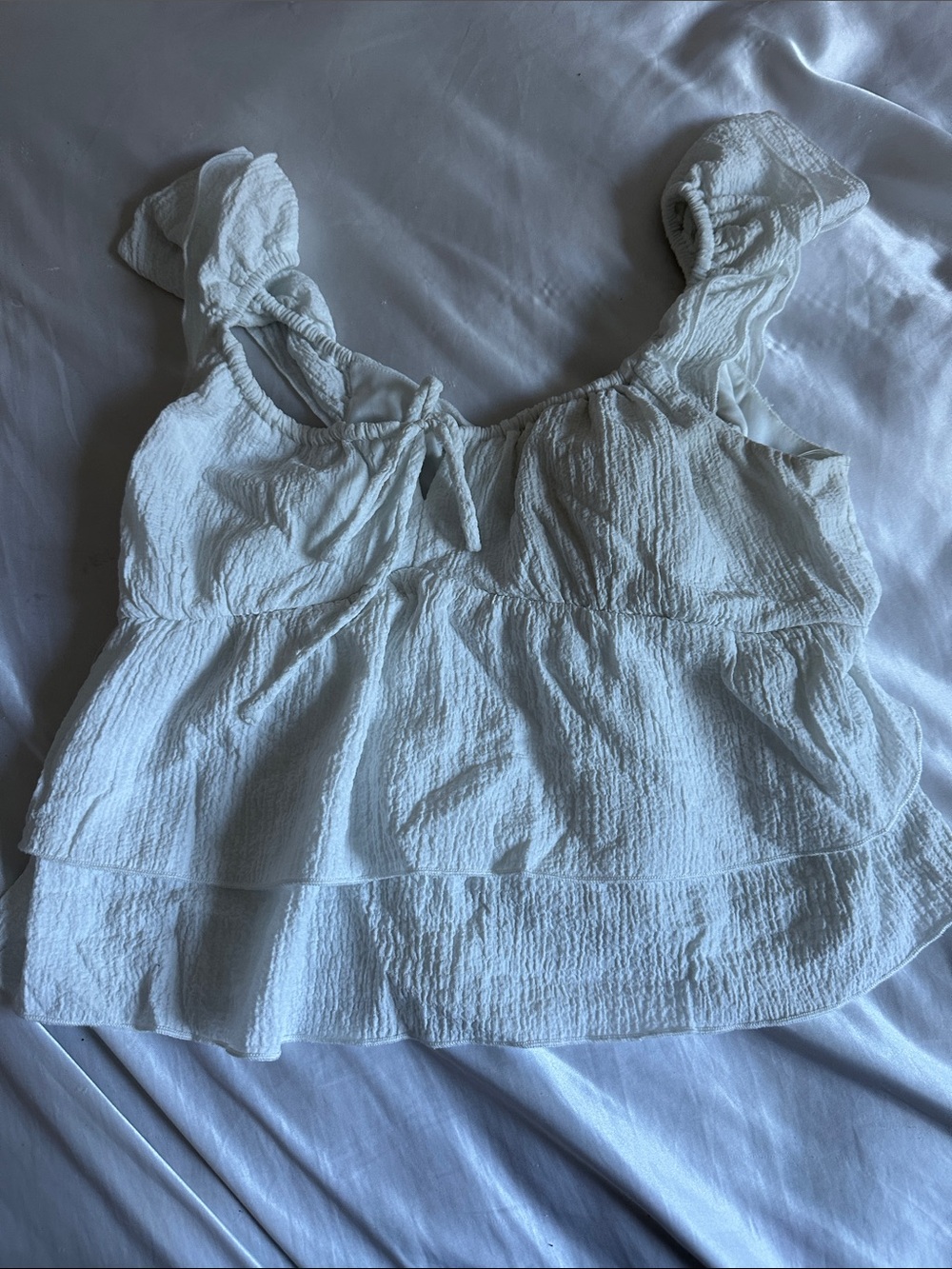 White Ruffled Tiered Sleeveless Women's Top